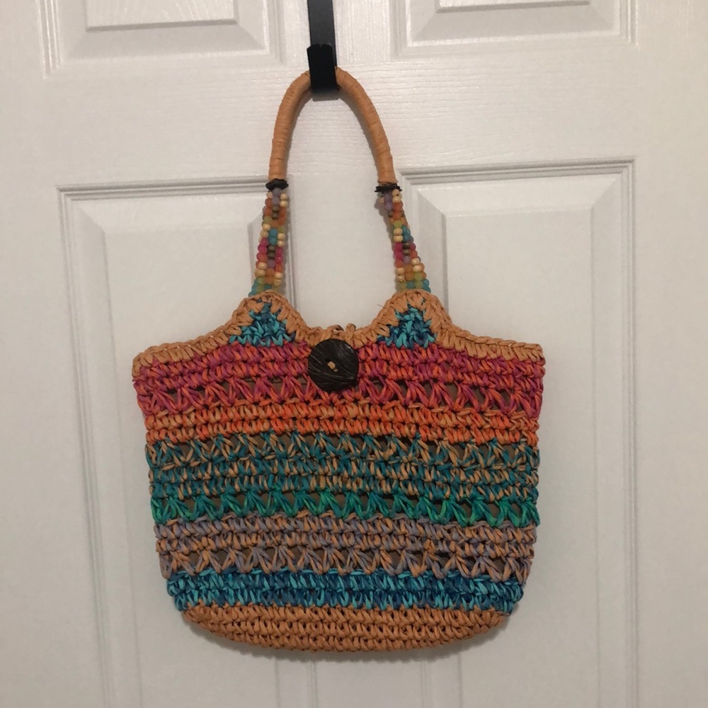 Kelly and Katie Multi Color Lined Straw Shoulder Bag Purse